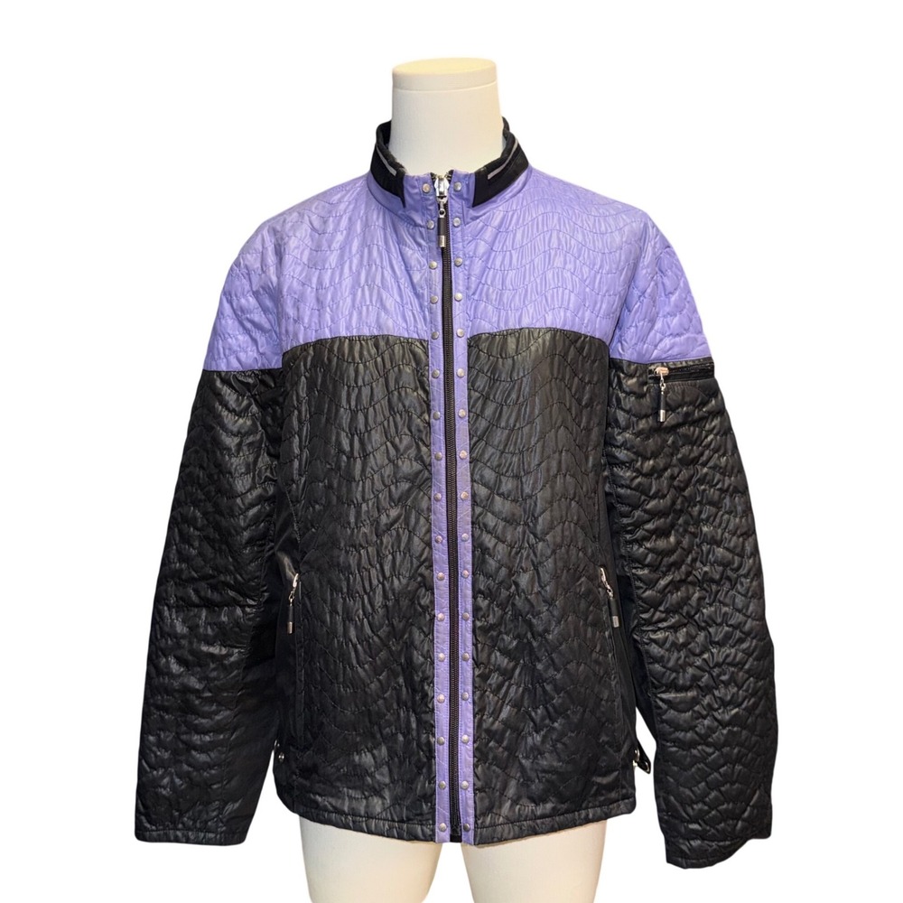 Jamie Sadock Purple Black Quilted Full Zip Jacket Lightweight Coat Women's L